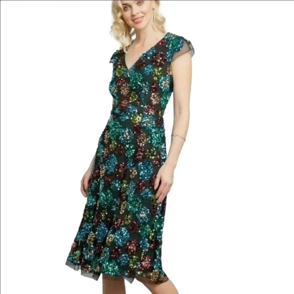 NWT Anthropologie Eva Franco Multicolor Sequined Holiday Party Midi Dress - Picture 1 of 16